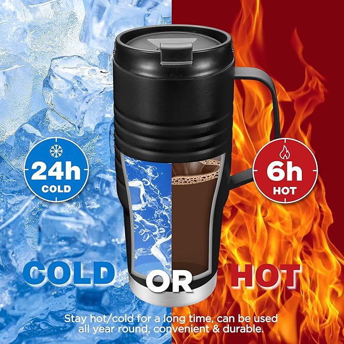 HAUSHOF 24 oz Travel Mug with Handle, Stainless Steel Vacuum Insulated, Double Wall with Leakproof Lid, BPA Free