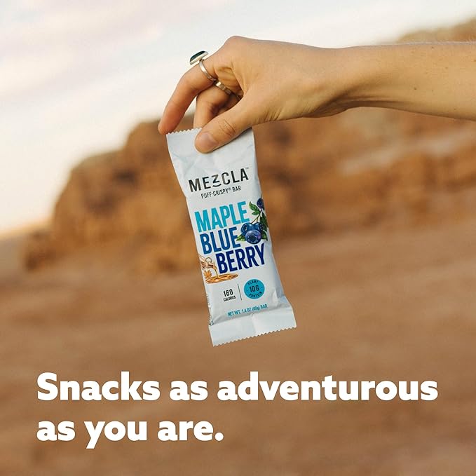 Mezcla Vegan Protein Bars, Gluten Free Snack Made with Pea Protein, Organic Vanilla, Blueberries and Other Premium Ingredients, Healthy Snacks, Canadian Maple Blueberry, 10g of Protein, 12 Pack