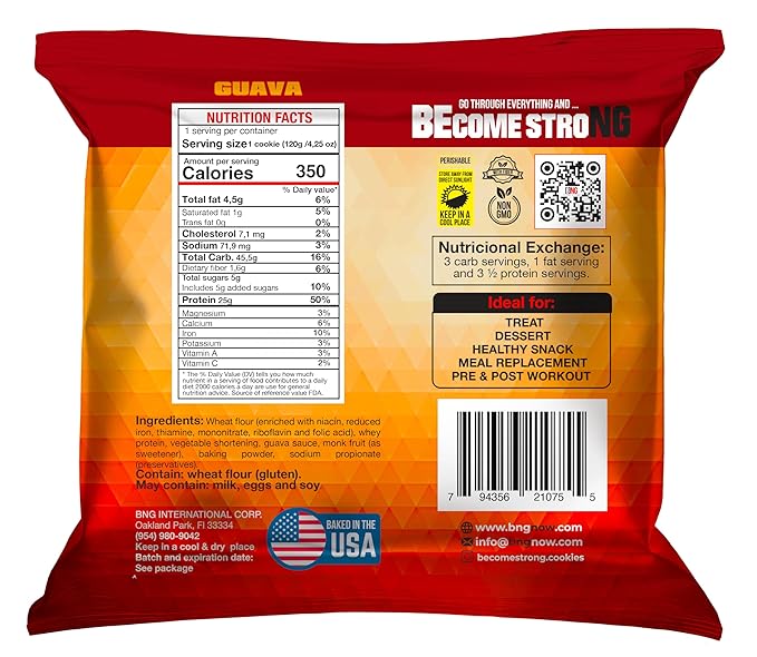 Become Strong High Protein Cookies, Apple Pie, 25g Protein, 3g Sugar, BNG Cookies (10 ct.) (Guava)
