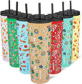 BJPKPK 30oz Tumbler With lid And Straw Stainless Steel Travel Coffee Mug Insulated Tumblers Cups,Spring Party Brown