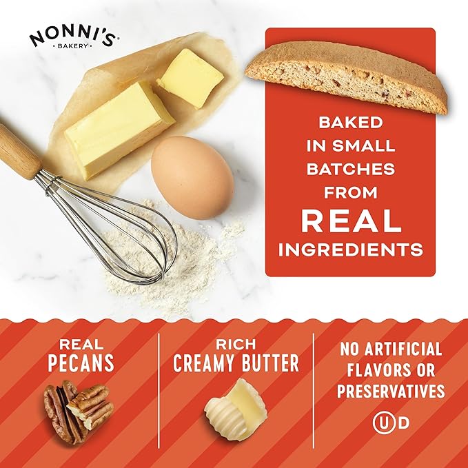 Nonni's Brown Butter Pecan Biscotti, Nutty Pecan Cookie with Rich Browned Butter Flavor, 8 Individually Wrapped Bakery Snacks, 5.52 oz, 3 Pack