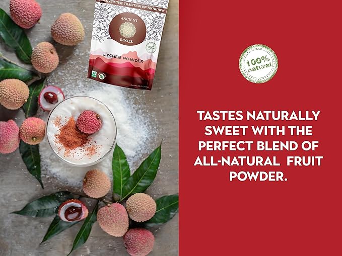 Ancient Roots Freeze-Dried Lychee Fruit Powder – 100% Organic, All-Natural Food Coloring, Rich in Antioxidants, No Added Sugar or Preservatives, 25 Servings (3.5 oz)