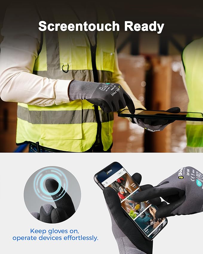 Safety Work Gloves MicroFoam Nitrile Coated-12 Pairs Pack,Blue Seamless Knit Nylon Glove with Black Micro-Foam Nitrile Grip,Ideal for General Purpose,Automotive,Home Improvement,Painting(XX-Large)