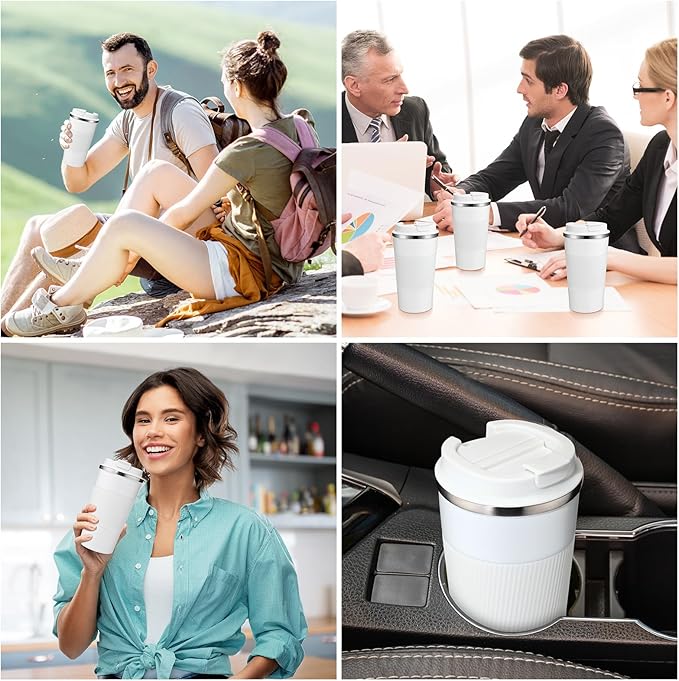 Sabary 4 Pack 16 oz Bulk Travel Coffee Mug with Lid Reusable Vacuum Insulated Coffee Tumbler Double Wall Thermal Stainless Steel Camping Tea Cup for Christmas Winter Drinks Employee Gift(White)