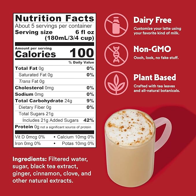 STASH Double Spice Chai Latte - Dairy Free Plant Based Tea Concentrate - Caffeinated - 32 fl oz, 5 Servings (Pack of 2)