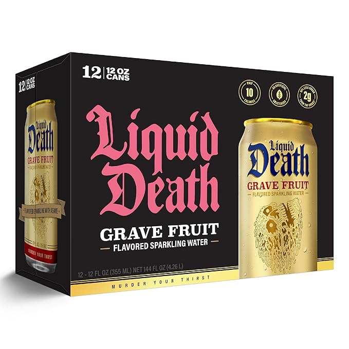 Liquid Death, Grave Fruit, Grapefruit-Flavored Sparkling Water, 12-Pack (12oz Cans), Low Sugar, Huge Flavor & No Artificial Sweeteners