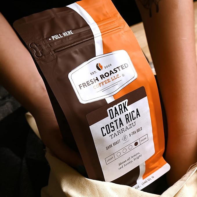 Fresh Roasted Coffee, Dark Costa Rican Tarrazu, 12 oz, Dark Roast, Kosher, Ground