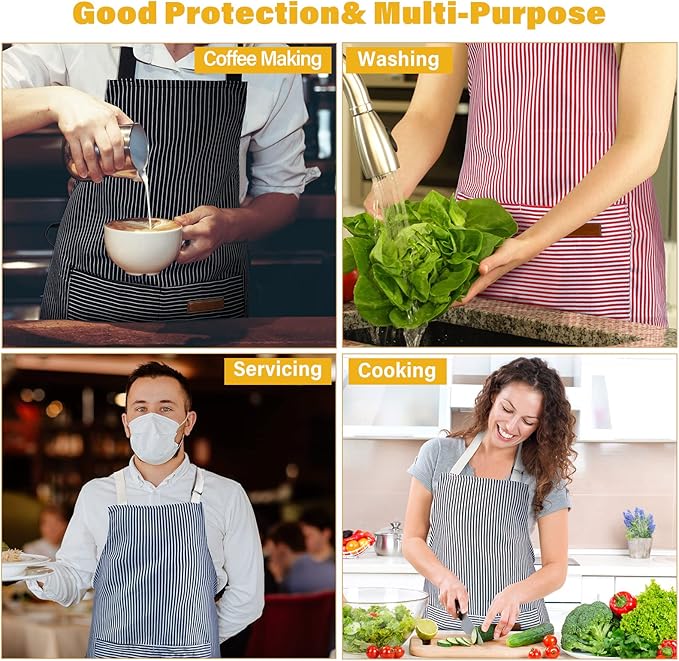 Handepo 4 Pcs Kitchen Cooking Aprons with Pockets Adjustable Waterproof Baking Apron for Women Men, Chef,BBQ, Christmas Gift