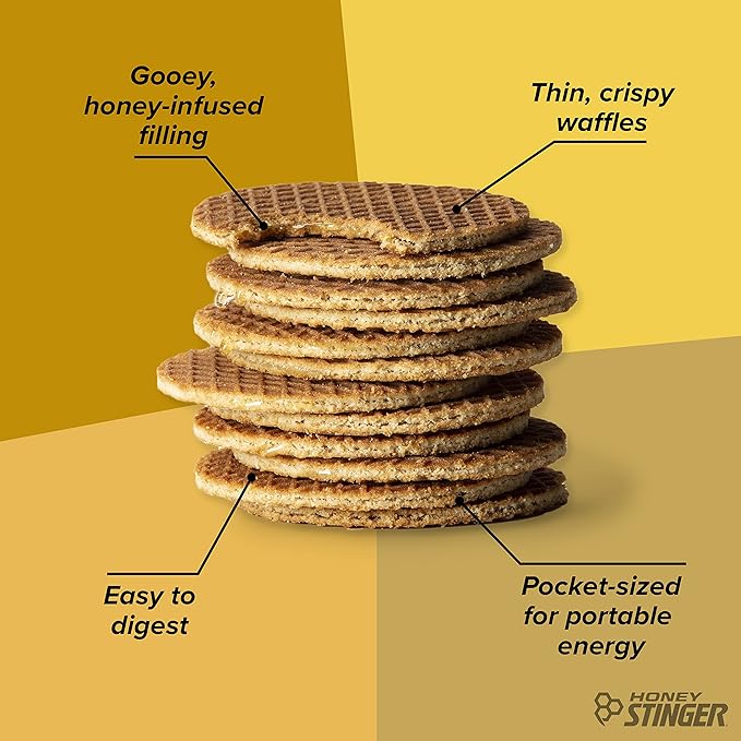 Honey Stinger Organic Honey Waffle, Energy Stroopwafel for Exercise, Endurance and Performance, Sports Nutrition for Home & Gym, Pre and Post Workout, Box of 16 Waffles, 16.96 Ounce (Pack of 16)