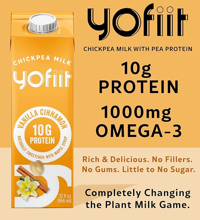Yofiit Vanilla Cinnamon Plant Based Milk with Pea Protein and Flax - More Protein than Almond Milk - Non Dairy Coffee Creamer, Vegan & Shelf Stable | 10g Protein - 6 Pack
