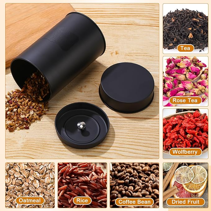 Tanlade 10 Pcs Tea Tin Canister Metal Round Can with Airtight Lid Double Sealed Tea Tin Canisters, with 1 Erasable Chalk Marker and 16 Stickers for Loose Leaf Coffee Sugar, 16 oz