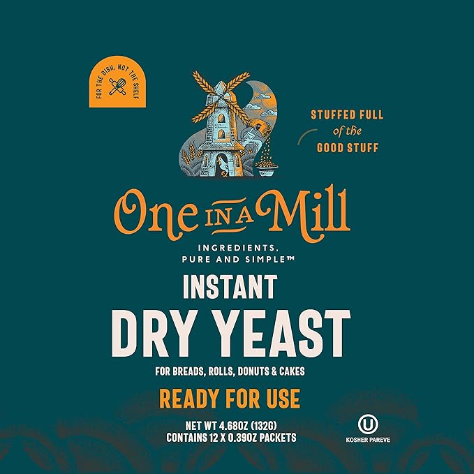 One in a Mill Instant Dry Yeast Packets | Fast Acting Self Rising Yeast for Baking Bread, Cake, Pizza Dough Crust | Kosher | Quick Rapid Rise Leavening Agent for Pastries | 12 Packets