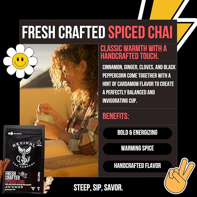 Revival Tea Company Fresh Crafted Spiced Chai Tea - Black Tea Blend with Fresh Spiced Chai Flavor - 24 Tea Bags