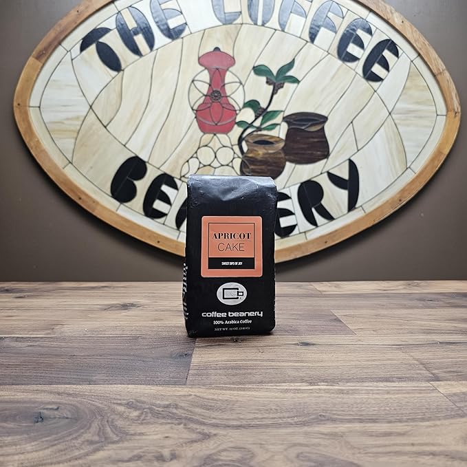 Apricot Cake Coffee by Coffee Beanery | 12oz Flavored Coffee Ground Medium Roast Coffee| 100% Specialty Arabica Coffee Ground | Gourmet Coffee | Flavored Ground Coffee Medium Roast