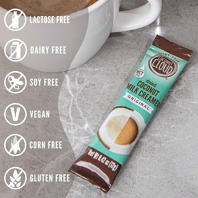 Coconut Cloud: Dairy-Free Coffee Creamer | Minimally Processed, Shelf Stable. Made from Coconut Powdered Milk. | Vegan, Gluten Free, Non-GMO. (Home, Office, Travel), Creamers (Original - 20 Sticks)