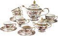 ACMLIFE Tea Set for Adults for 6, Blue and White Tea Set with Cups, Bone China Vintage Floral British English Tea Pot with Cups and Saucers for Women Party, Afternoon Service or Gift Giving (Pink)