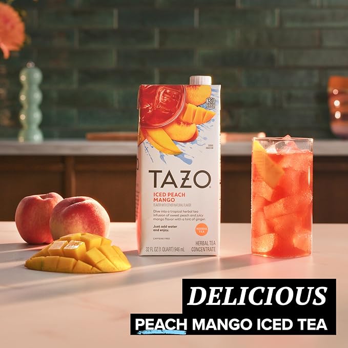 TAZO Tea Concentrate, Chocolate Chai Latte, Strawberry Matcha Latte, Iced Peach Mango 32 Fl Oz (1ea) (Variety Pack)