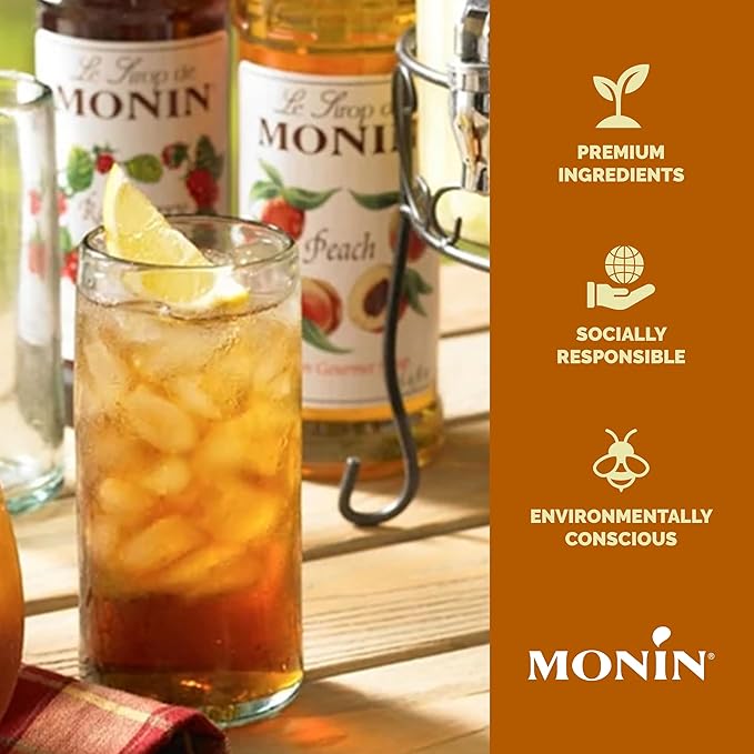 Monin - Peach Syrup, Fresh and Juicy Flavors, Great for Iced Teas, Lemonades, and Sodas, Non-GMO, Gluten-Free (1 Liter, 2-Pack)