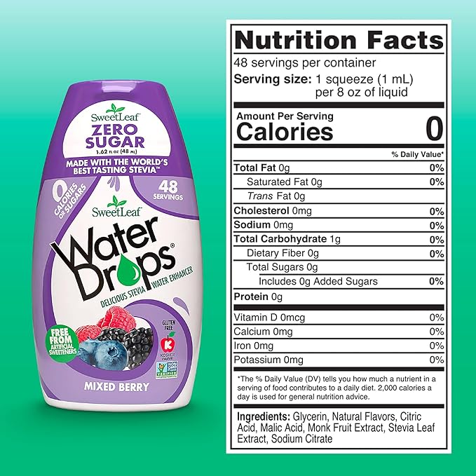 SweetLeaf Water Drops, Mixed Berry – Sugar-Free Water Enhancer Drops, Stevia & Monk Fruit Sweetener Water Flavoring, 1.62 Oz (Pack of 3)