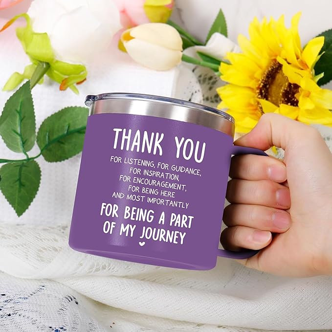 Gossby 14oz Insulated Coffee Tumbler Mug - Thank You for Listening - Thank You, Appreciation, Birthday Gift for Women, Men, Teacher, Boss, Coworker, Friend - Travel Cup with Lid, Straw