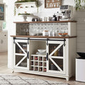 OKD Farmhouse Coffee Bar Cabinet with LED Lights, 55" Wine Bar Cabinet w/Sliding Barn Door & Wine and Glass Rack, Kitchen Buffet Cabinet w/Storage Shelves for Dining Room,Antique White