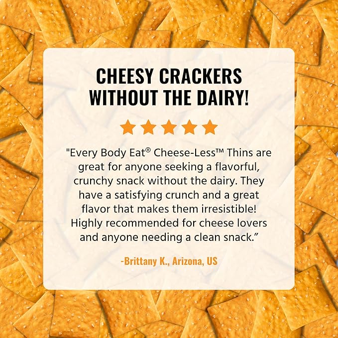 Every Body Eat Snack Thins, Gluten & Dairy Free, Vegan, School Safe Lunch Snacks, Cheese-Less (20 Single Serve Bags, 1.1oz)