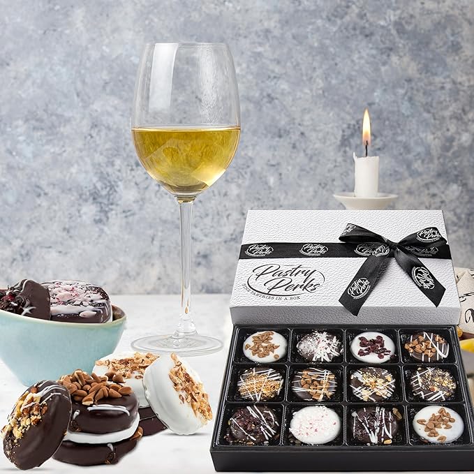 Pastry Perks Christmas Holiday Thanksgiving Gift Basket 12 Gourmet Chocolate-Covered Cookies, Holiday Gift Box for Men, Women, and Grandma – Birthday Treats & Food Delivery Ideas