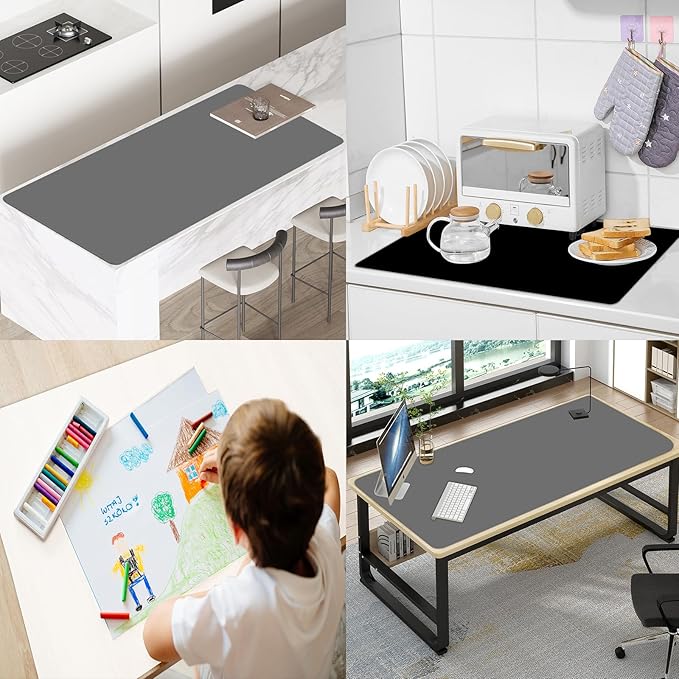 47.2''x23.6''(120cmx60cm) Large Silicone Mat for Kitchen Counter, Non-Slip Heat Resistant Countertop Protector, Waterproof Silicone Craft Mat for Kitchen Island, Translucent Gray
