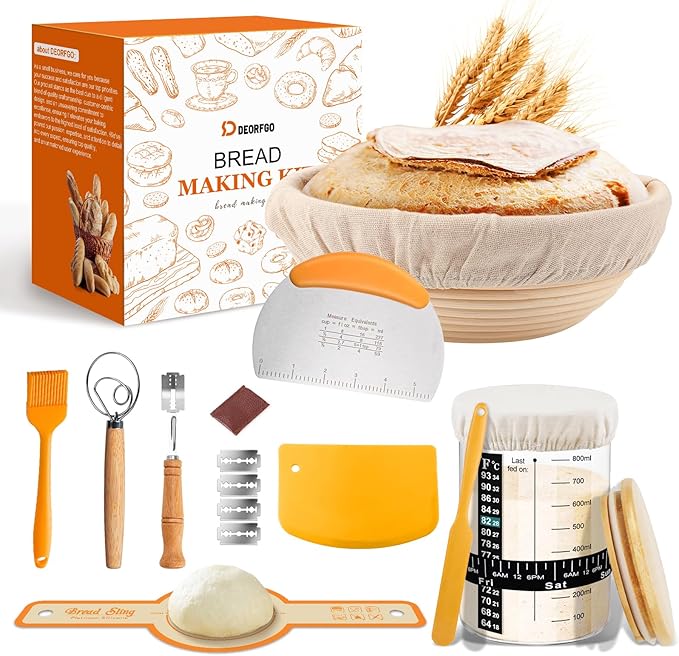 Sourdough Bread Baking Supplies Tools,9 Inch Round Banneton Bread Proofing Basket Set,Sourdough Starter Kit Gift for Bread Making