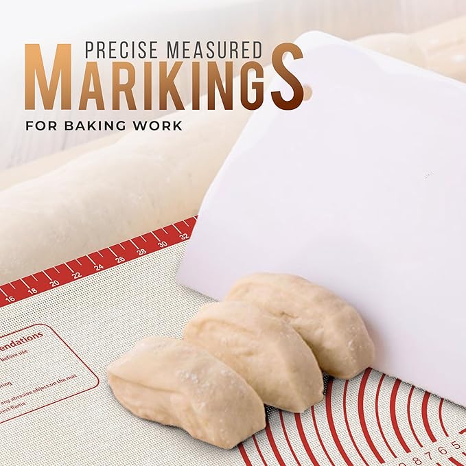 26 * 16 inches Red, Non-Slip Silicone Baking Sheets - Baking Mat with 0.7mm Thickness - Non-Stick Pastry & Cookie Mat for Kitchen Counter for Rolling Out Dough with Measurements.