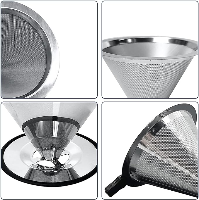 Pour Over Coffee Dripper-Stainless Steel Coffee Filter,Reusable Drip Cone Coffee Filter Portable Pour for 1-4 Cup (With Silicone Ring, M)