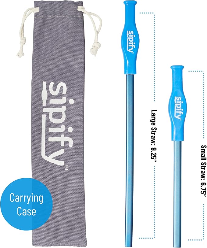 Flow-Limiting Dysphagia Straw for Safe Drinking | Adaptive Drinking Aids for Elderly & Dysphagia Patients | Reusable Stainless Steel Straw with Soft Silicone Tip | Dishwasher Safe | 2 Pack