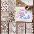 Yazhiji 8PCS Large Stencils for Geometric Painting, Reusable Geometric Painting Stencils Abstract Layering Stencil for Painting on Wood Canvas Furniture Floor Decor DIY Supplies
