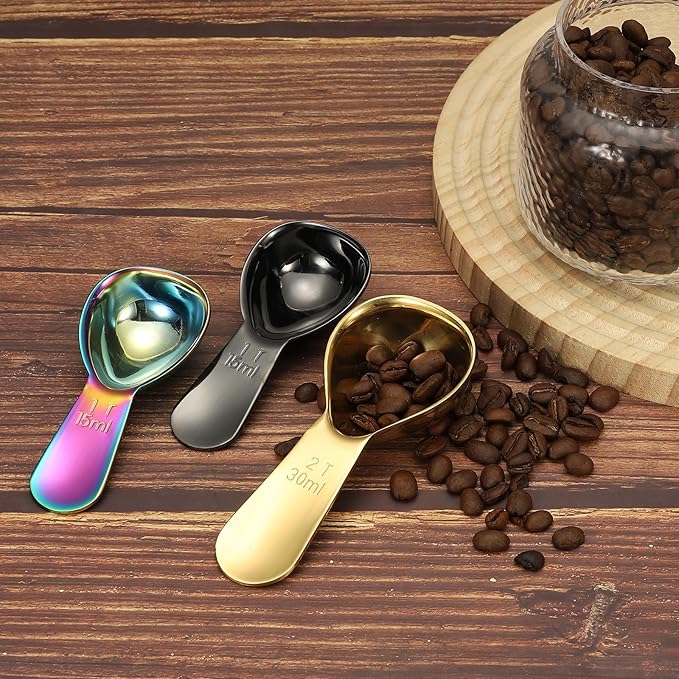 uxcell 2Pcs Stainless Steel Coffee Scoop, 30ml Short Handle Measuring Spoon for Ground Coffee Tea Sugar Kitchen Gifts, Silver