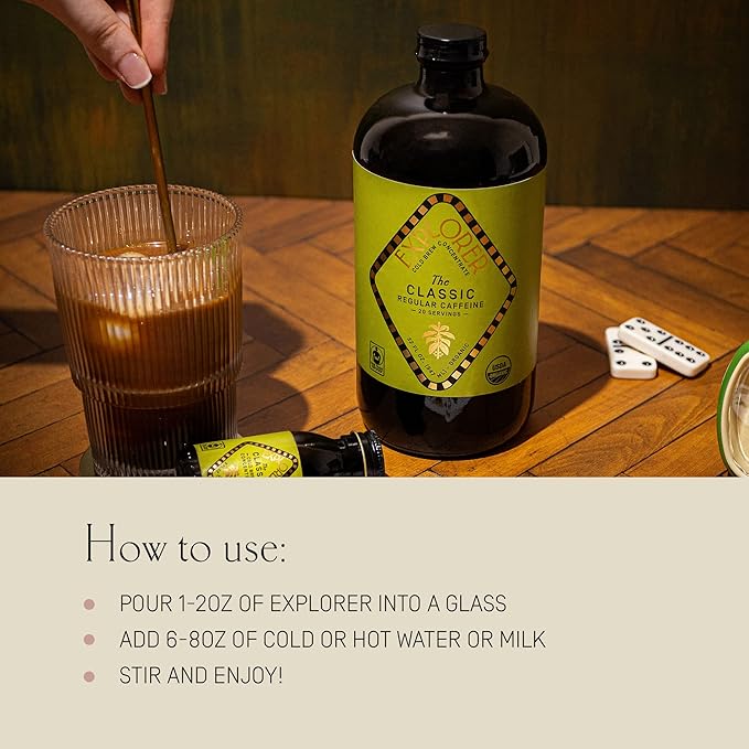 Explorer Cold Brew Coffee Concentrate & Syrup Bundle | Organic Regular Caffeine & Caramel Coffee Syrup | Gluten Free Instant Liquid Mix | Iced or Hot
