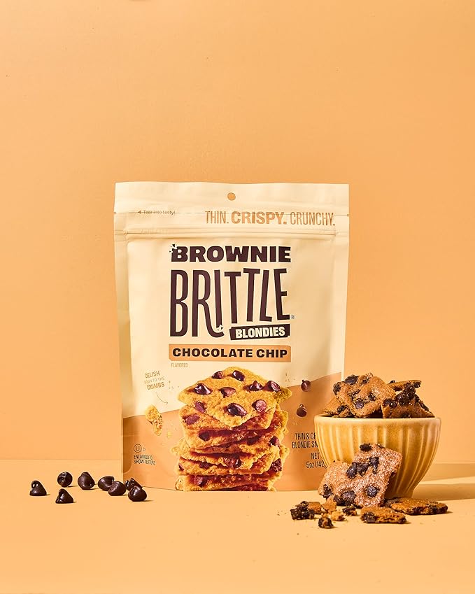 Brownie Brittle – Chocolate Chip Blondie Thin and Crispy Sweet Snacks (Pack of 6, 5 oz), Rich Gourmet Brownie Bites Dessert