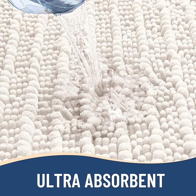 Arotive Luxury Chenille Bathroom Rug Mat, Extra Soft Thick Absorbent Shaggy Bath Rugs, Non-Slip Machine Wash Dry, Plush Bath Mats for Bathroom, Shower and Tub, 47x24, Ivory