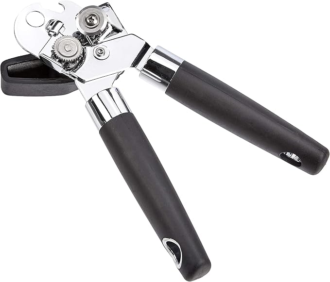 Amazon Basics Multi-function Manual Can Opener and Bottle Opener, 22 cm, Black Soft Grip Dual Handle