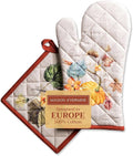 Maison d' Hermine 100% Cotton Oven Mitt & Pot Holder Set (7.5"x13" & 8"x8") Heat Resistant BBQ Cooking Gloves with Loop, Baking, Grilling, Kitchen, Handling Hot Pans (Potiron)