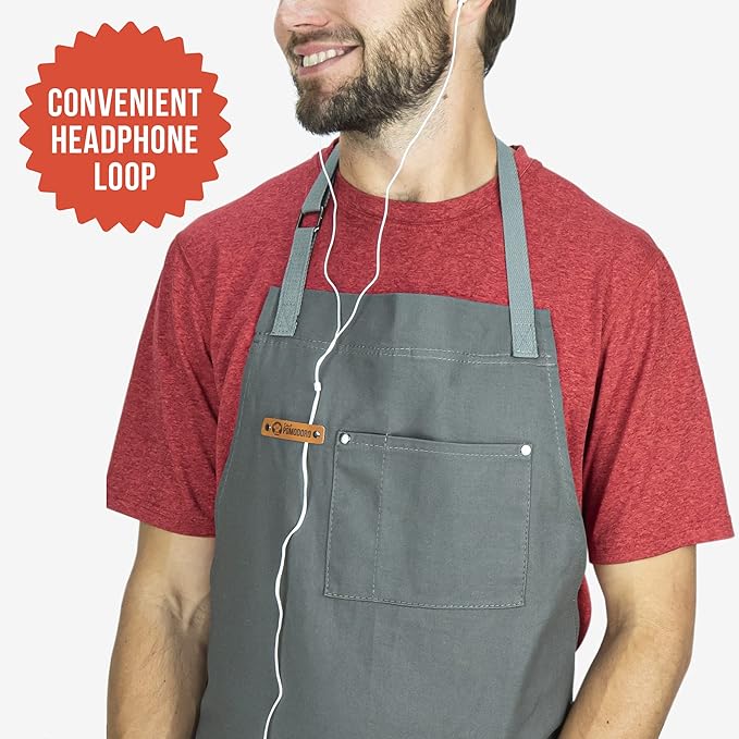 Chef Pomodoro Chef Apron for Men and Women - Kitchen Apron with Pockets & Adjustable Neck Straps - Cooking Apron 100% Cotton