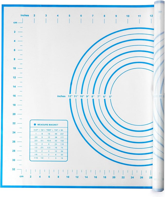 Baking Mats Silicone Kitchen Counter Dough Rolling Mat,Anti-slip Silicone Dough Mat with Measurement,24 x 16 Inches (Blue)
