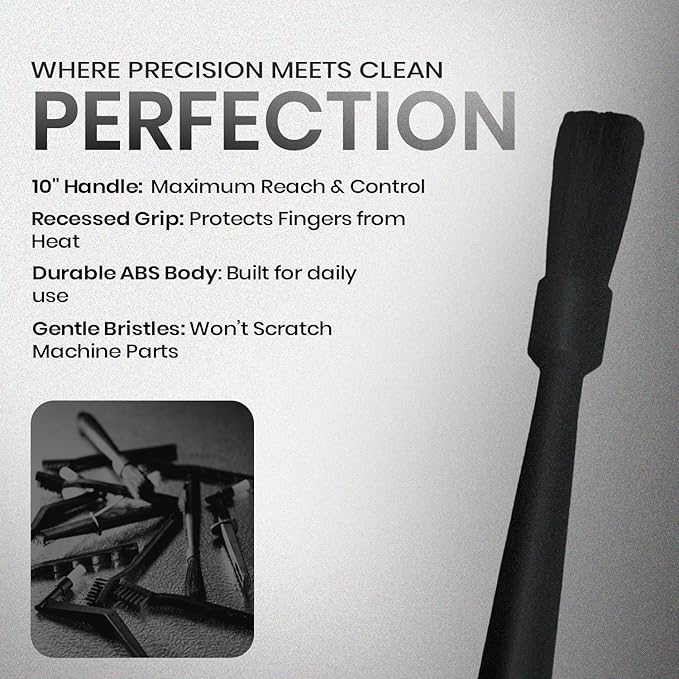 Rattleware 10" Black Espresso Machine Grinder Brush - Ideal For Home, Cafe, Restaurant, or Hotel - Long Durable Handle Coffee Grinder Cleaning Brush Trusted By Baristas