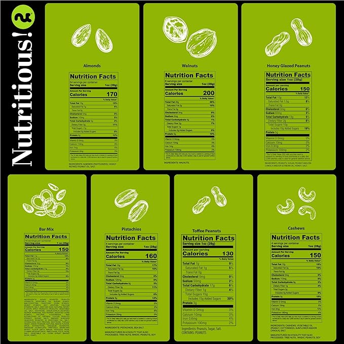 NUT CRAVINGS - Thanksgiving Mixed Nuts Gift Basket + Green Ribbon (7 Assortments, 1 LB) Holiday Xmas Christmas Food Arrangement, Healthy Snack Care Package, Food Assortments
