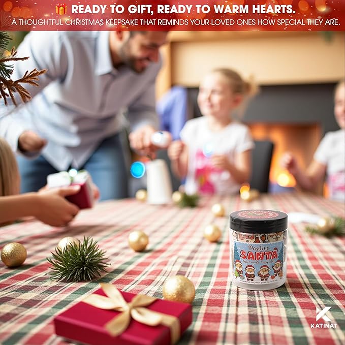 Positive Santa Jar – 60 Funny Emotional Support Santa Jar- Christmas Gifts for Teens, Women, Men, Coworkers, Teachers, Sisters, Friends – Christmas Stocking Stuffer for Teen Girls, Boys, Women