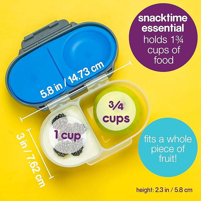 b.box Snack Box (2-pack) Reusable Snack Containers with Lids – Bento Box for Kids & Toddlers, Leakproof Lunch Box, BPA-Free and Dishwasher Safe Snack Container(O'Breeze + Blue Slate, 1 3/4 Cup)
