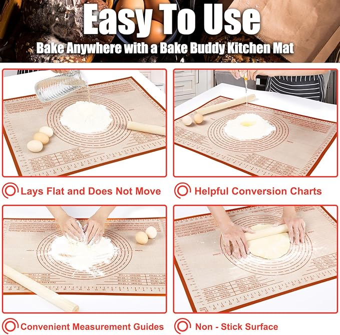 Silicone Pastry Mat 34X26 Inch Nonstick Baking Mat with Measurement, Perfect for Dough Mat, Pastry Board, Kitchen Counter Mat, For Dough, Pie Crust, Fondant, Pasta/Pizza, Red
