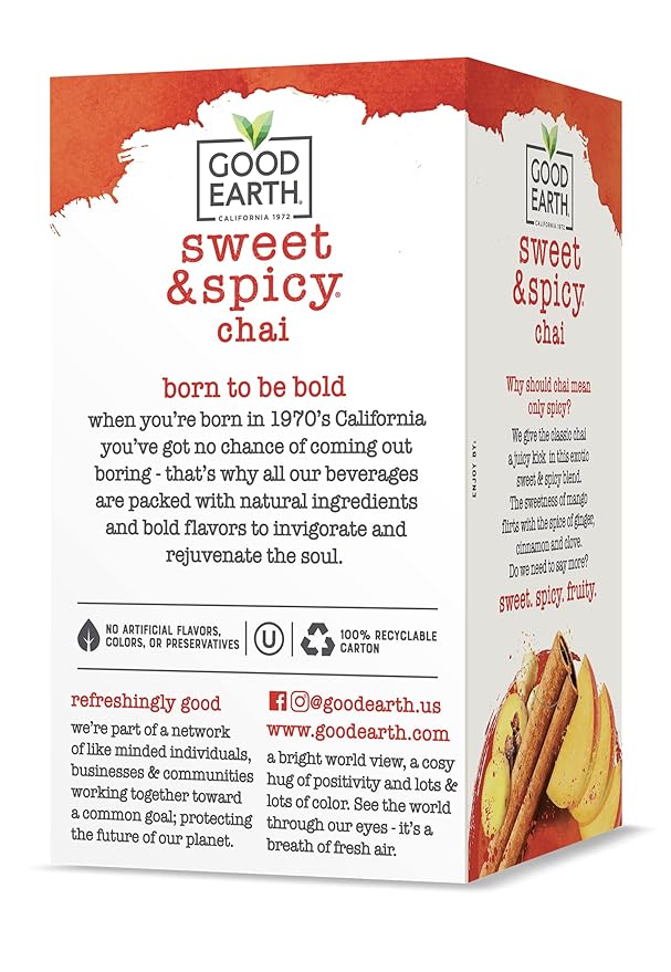 Good Earth Tea Sweet & Spicy Chai Black Tea, 18 Teabags (Pack of 6)