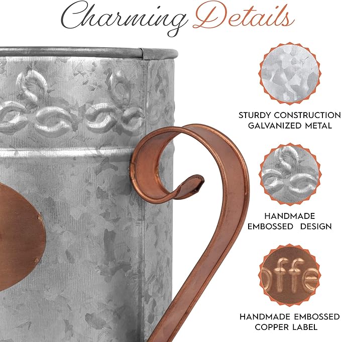 Autumn Alley Farmhouse Coffee Pod Holder Organizer – Galvanized Dual Toned Rustic Farmhouse Décor Basket for Counter – Vintage Copper Label & Handle – Industrial Chic Country Décor Accessories