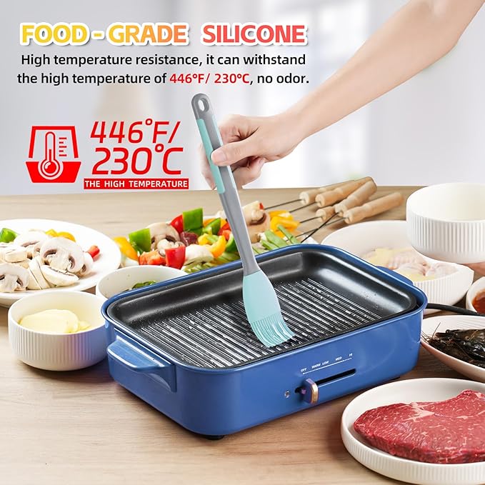 Silicone Basting Brush & Spatula - Extra Long, Heat Resistant, for Baking, Scraping, Mixing, BBQ, Grill, Kitchen, Cooking, Spread Oil, Butter, Sauce (Blue Brush & Spatula)