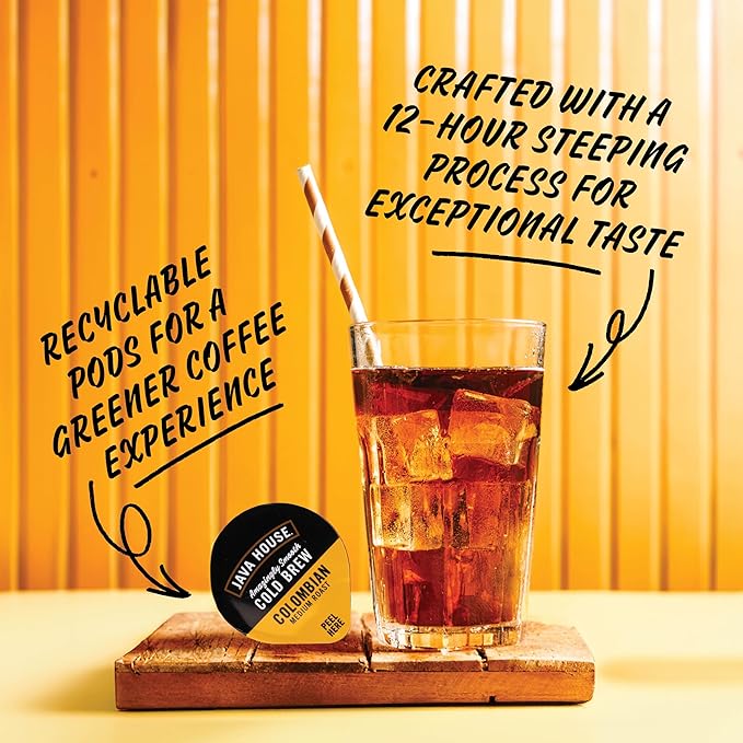 JAVA HOUSE Medium Roast Colombian Cold Brew Pods, (36 Count) Peel and Pour Pods Hot or Iced Instant Coffee Concentrate